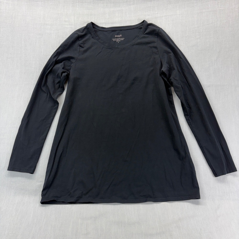 Pure Jill Long Sleeve Tee Womens Medium Stretch Pima Cotton Black Essential Top